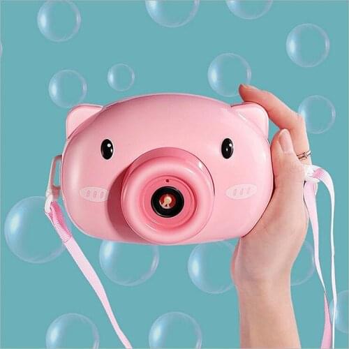 Cartoon Bubble Blower Machine Toy Pink Pig Electric Bubble Blowing Camera Water Bubble Outdoor Toys for Kids