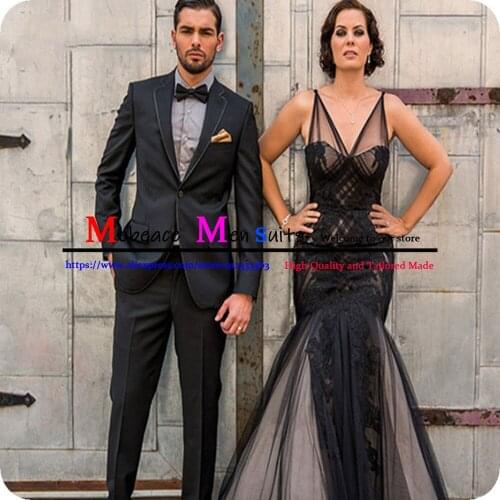Gentleman Dark Grey Notch Lapel Men Suits Fashion Wedding Prom Business Slim Fit Groom Blazer 2 Pcs (Jacket+Pant)Terno Masculino