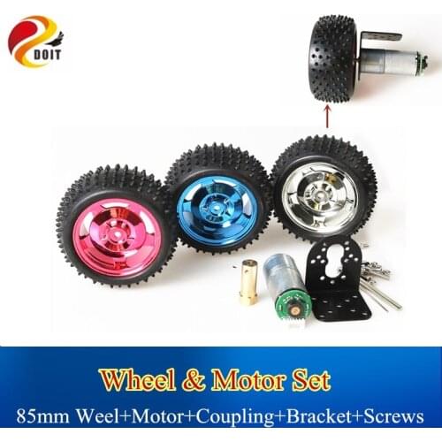 A Wheel Set Diameter 85mm Width 38mm Plastic Wheel+DC Motor+Coupling+Universal Bracket Car Tires For RC Car Tank Chassis DIY