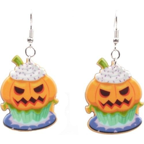 Funny New Exaggerated Ice cream pumpkin Hat Bat Acrylic Earrings Necklace Set Womens Creative Personality Halloween Jewelry