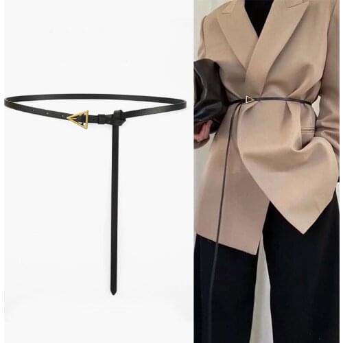 Fashion Triangle Buckle Thin Belt Women PU Leather Belt Ladies Decorative Dress Coat Trousers Waistband