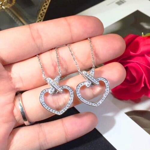 Cute Heart Cross 925 Sterling Silver New Sale AAA Zirconia Choker Necklace Chain for Women Shiny Short Jewelry Fine Gift