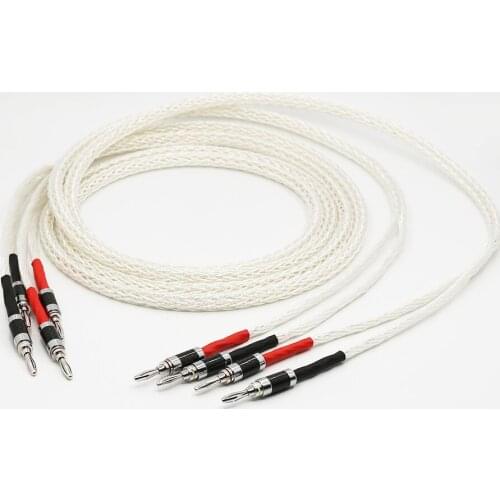 Pair 8AG Silver speaker cable hifi Carbon Fiber Banana Plug speaker wire