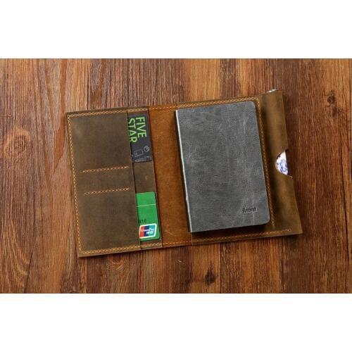 Personalized distressed leather A6 SIZE notebook Refillable cover Field Notes / Moleskine leather cover with card pen holder