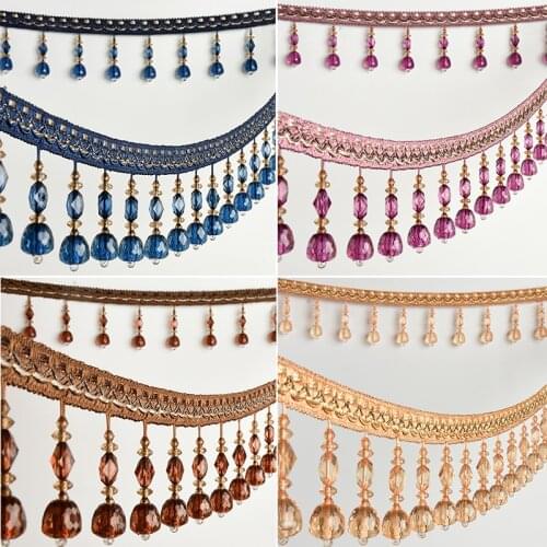 3 Meter Pumpkin Crystal Bead Pendant Ribbon Crystal Tassel Fringe For Sewing Curtain Accessorie Upholstery Lace Trim Decoration