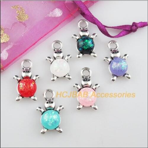 12 Animal Tortoise Resin AB Shivering Mixed Charms Tibetan Silver 14x23mm