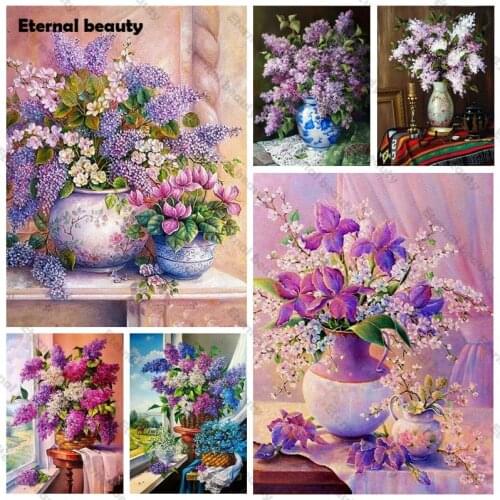 Full Drill Diamond Embroidery Purple Rhinestone Kit 5D Diy Diamond Painting Flowers Handmade Gift Wall Decor for Home Decoration