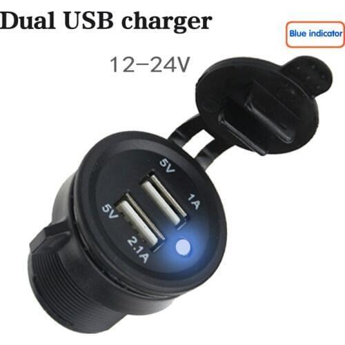 Powsro 12V-24V Dual USB Car Motorcycle Cigarette Lighter Socket Splitter Charger Power Adapter Outlet Power Mobile Phone Charger
