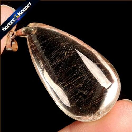 Rare Natural Quartz Gold Rutilated Garden Quartz Crystal Love Necklace Pendant natural minerals Fish Tank Beads OS496