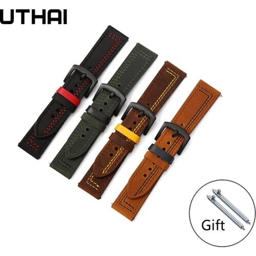 UTHAI Z37 watchband Leather strap 22mm watch band strap for Huawei /Samsung Gear S3 /galaxy watch 46MM