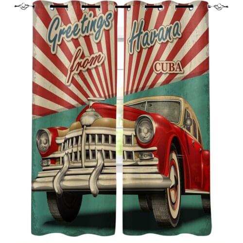 Luxury Curtains Red Car Retro Blackout Curtain for The Bedroom Home Decor Living Room Kitchen Blackout Curtain