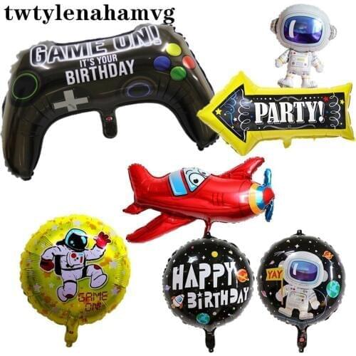 Game On Foil Balloons Happy Birthday Decoration Match Props Tool Ball Big Black Gamepad Boy Inflate Toys