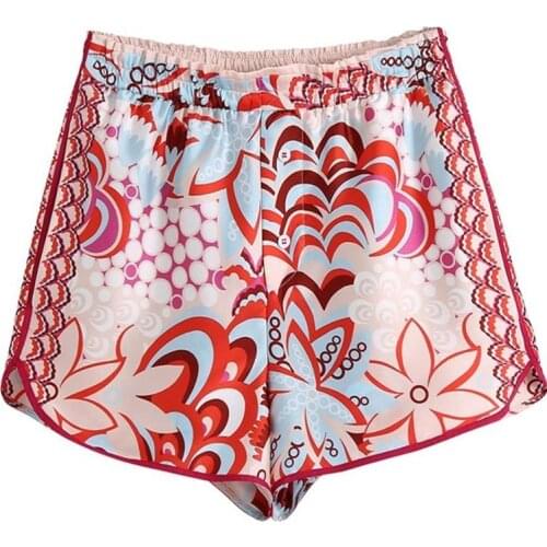 TRAF Women 2021 Fashion With Buttons Floral Print Shorts Vintage High Elastic Waist Female Short Pants Streetwear