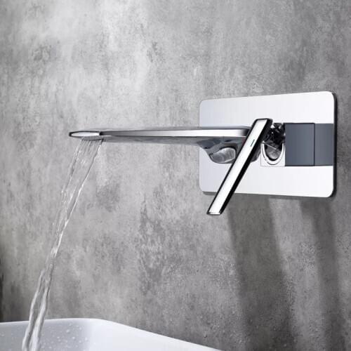 Free ship Chrome color Bathroom Wall-Mounted Single Handle wash basin Sink Faucet mixer tap Square