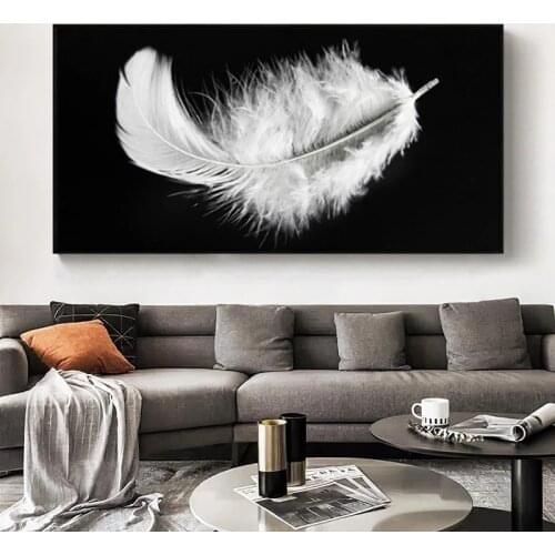 Modern Black and White Feather Canvas Painting Abstract Posters and Prints Cuadros Wall Art Pictures for Living Room Home Decor