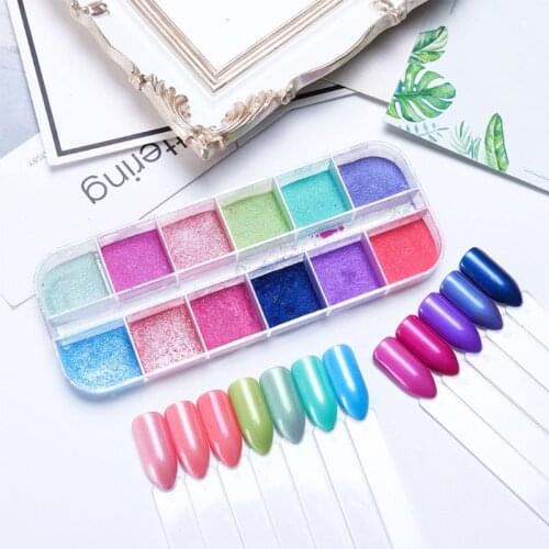 12 Colors Ultrafine Glitter Nail Art Shimmer Powder Dust Coating Pigment DIY Manicure Decoration Beauty Eyeshadow Tools