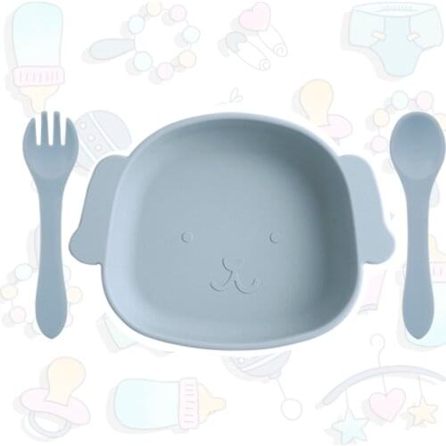 BPA Free Childrens Tableware Cartoon Animal Food Plates Waterproof Bowl With Suction Dishe Spoon Fork Set Baby Accessories