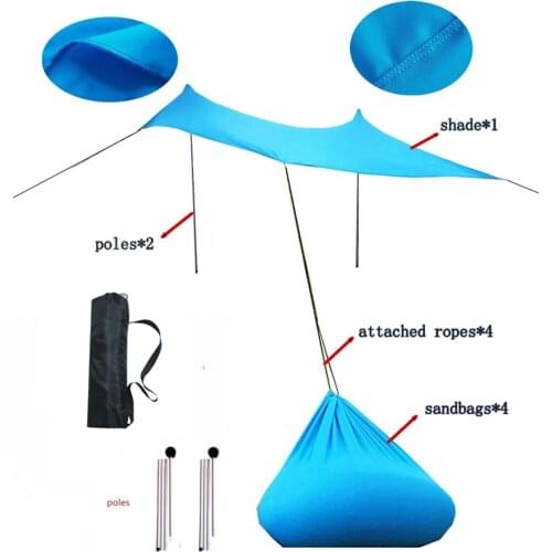 Awning Waterproof Tarp Tent Shade Camping Hammock Rain Fly Beach Sun Shelter With 2 Poles & 4 Sandbags Ultralight Garden Canopy