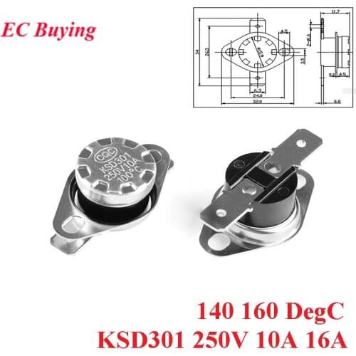 5pc KSD301 250V 10A 16A Normally Open/Normally Close Thermostat Temperature Thermal Control Switch Sensor 140 160 DegC
