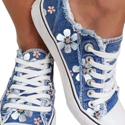 Womens Shoes 2021 Fashion Flower Canvas Shoes Women Lace-up Flats Shoes Platform Casual Shoes Women Loafers Zapatos Planos