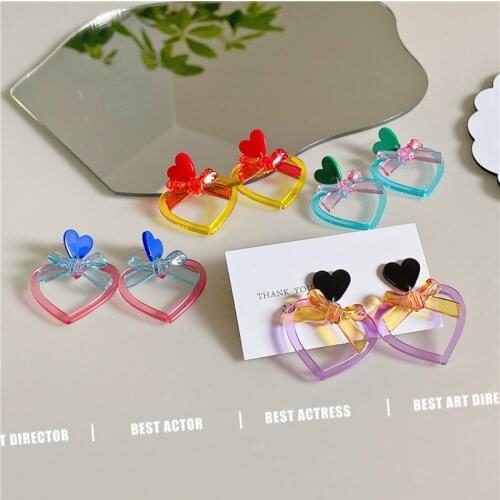 Vintage Chic Peach Heart Harajuku Y2K Earrings for Women Acrylic Bowknot Hollow Out Earrings Korea INS Colorful Jewelry 90s New