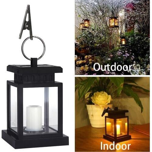 Waterproof LED Solar Garden Light Flickering Flameless Candle Outdoor Lighting Hanging Smokeless Solar Lantern for Camping