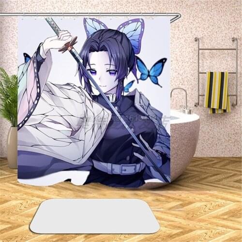 Anime Demon Slayer Shower Curtain for Bathroom with Hooks Cartoon Devils Blade Wash Waterproof Bath Curtain 150x180cm Kids Gift
