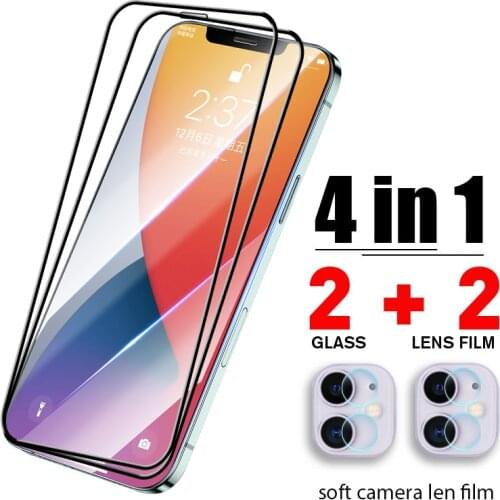 4IN1 Protective glass on For iPhone 12 11 Pro XS Max XR 7 8 6s Plus Camera Screen Protector Tempered For iphone 11 12 Mini Glass