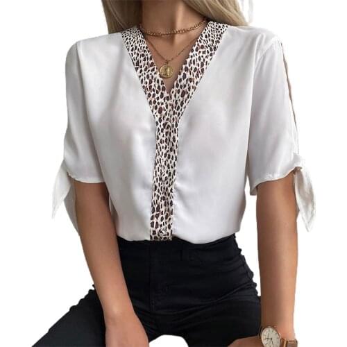 2021 Women Fashion Leopard Shirt Lady Long Sleeve Blouse V neck Casual Tops
