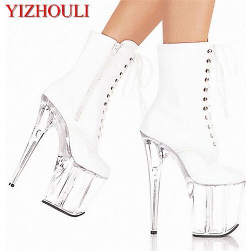 Womens sexy Ultra high heel shoes fashion lace-up pumps shoes side zipper ankle boots black/white ladies 20cm boots