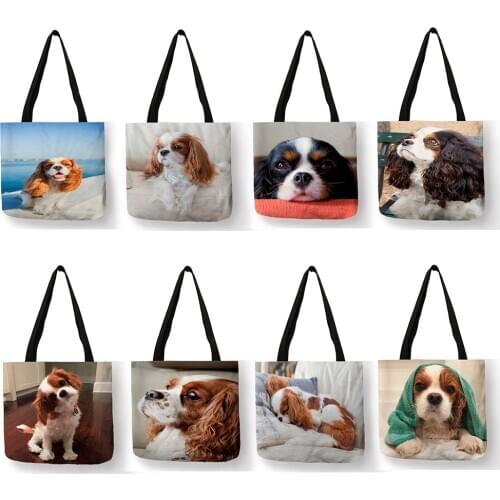 Charles Spaniel Dog Print Women Handbags Fashion Tote Shoulder Bags Large Capacity Shopping Bag Bolsa Feminina