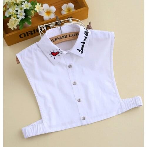 Women Embroidery Fake Collar Cotton Half Shirt Detachable False Collar Lapel Shirt Sweater Decoration Solid Color Faux Col