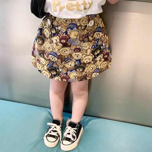 3-8T Bear Print Girl Skirt Fashion Childrens Clothing 2021 New Spring And Autumn High Waist Skirt For Baby Girls Mini Skirt