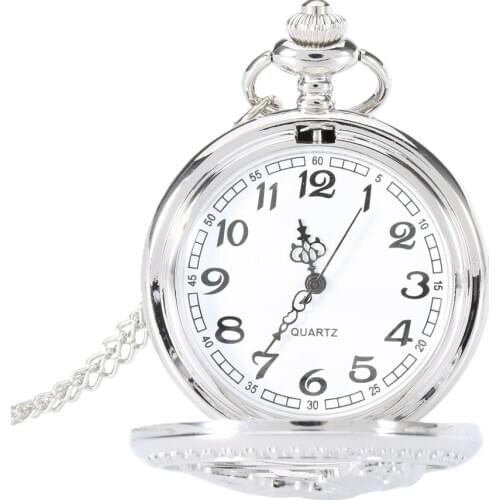 Horse Flip Silver Color Cover Hollow Quartz Pocket Watch Necklace Chain Pendant Women Men Watches LXH