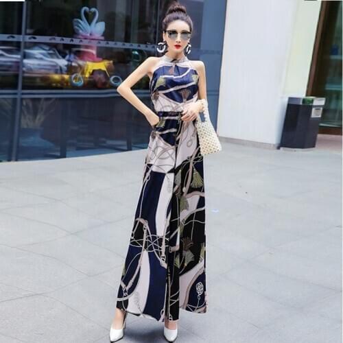 Beach Jumpsuits For Women 2020 New Women Chiffon Halter WomenS Pantsuit Loose Long Overalls Elegant Party Club Jumpsuit AA5403