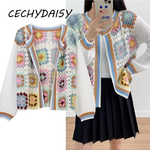 Vintage Sweater Women Korean Fashion 2021 Autumn Winter Long Sleeve Color Block Elegant Traf Tops