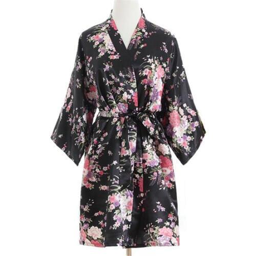 Women Sexy Silk Satin Brides Wedding Robe Dress Elegant Floral Print Nightwear Short Kimono Bathrobe High Quality Gown Pajamas