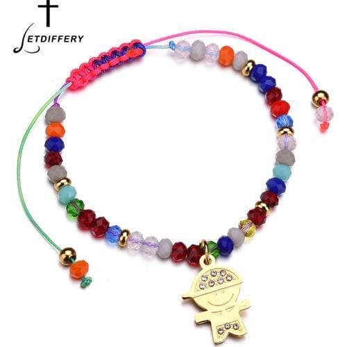 Letdiffery Gold Adjustable Boys Beaded Bracelets For Women Stainless Steel Rhinestone Charm Pendant Bracelets Girls Gifts