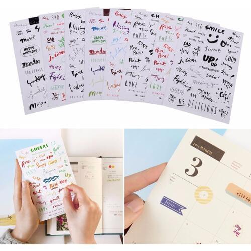 1 Set 8 Sheets Paper Sticker PVC Funny Decoration Colorful Word Stickers for Diary Notebook Mobile Phone Journal Laptop