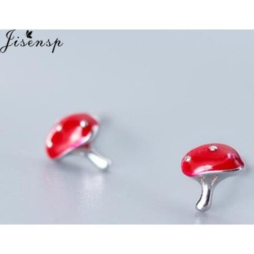 100% 925 Sterling Silver Enamel Red Mushroom Stud Earrings for Women Girls Kids Fashion Piercing Jewelry Pendientes Mujer