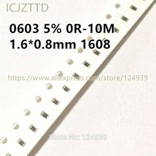 100pcs 1/10W RJ0603 5% SMD Res 1608 43K 47K 51K 56K 62K 68K 75K 82K 91K 100K 110K 120K 130K 150K 160K 180K 200K 220K 240K 270K