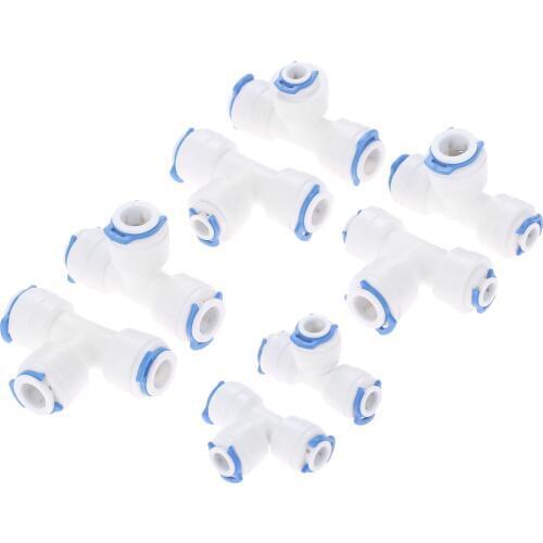 2Pcs T Type Reverse Osmosis Aquarium Quick Fitting 1/4" 3/8" OD Hose Equal Connection Tee RO Water Pipe Coupling Connector