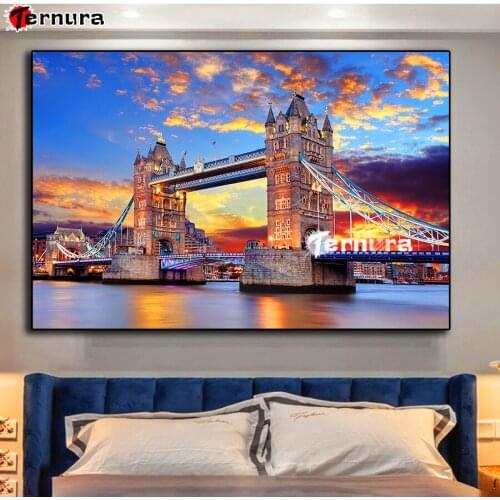 City building 5D DIY Diamond Painting Tower Bridge Cross stitch Full Square Drill Embroidery Landscape Mosaic Rhinestone Decor