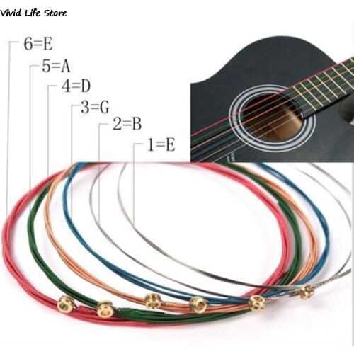 6Pcs Rainbow Colorful Guitar Strings E-A For Acoustic Folk Guitar Classic Guitar Multi Color