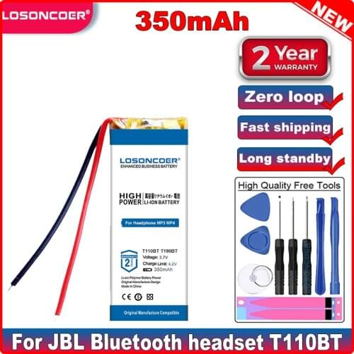 100% Original LOSONCOER T110BT Battery 350mAh For JBL T110BT TUNE205BT T190BT t120 3.7V Headset New Li-Ion Rechargeable