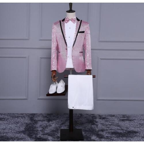 Blazer men formal dress latest coat pant designs suit men costume homme blazer masculino pink sequins suits for mens dance