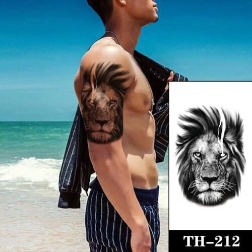 Large Size Black Lion Head Eye Flash Tattoos for Men Stickers Body Arm Art Waterproof Temporary Tattoo Arm Fake Tatoos for Women