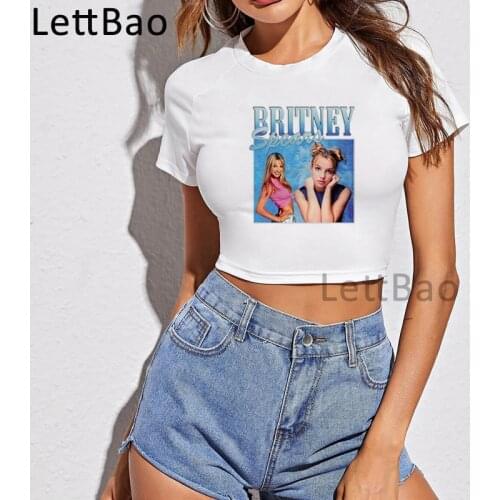 Camiseta Britney Korean Style Crop Tops T Shirt Women Harajuku T-Shirt Ulzzang Gothic Graphic 90s Fashion Short Sleeve Tops Tees