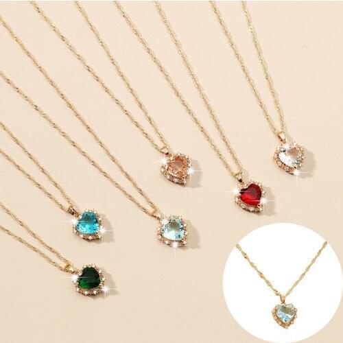 Fashion Heart Pendant Necklace For Women Lovers Gold Clavicle Chain Chocker Female Cute Zircon Charm Jewlery Gifts 2021