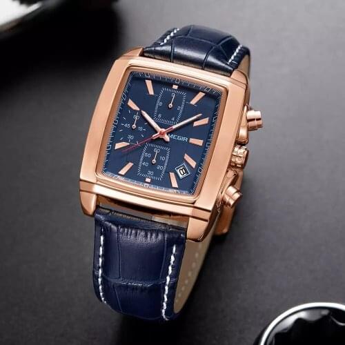 NEW Top MEGIR Brand Casual Fashion Watches for Man Sport Military Blue Leather Wrist Watch Men Watch Chronograph Relojes Hombre